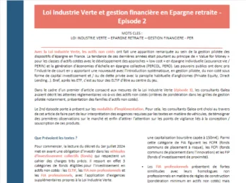 Loi Industrie Verte et gestion financière en Epargne retraite