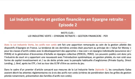 Loi Industrie Verte et gestion financière en Epargne retraite - Episode 2